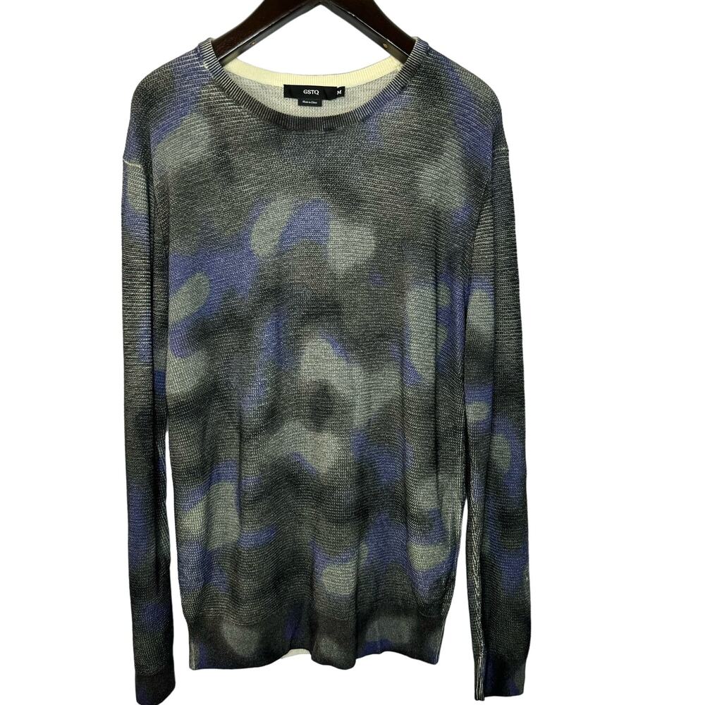 GSTQ Watercolor Merino Wool Sweater Crew Neck Soft Luxury Men's M